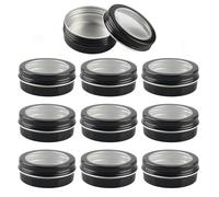ZEOABSY 10 Pcs 60ml Empty Round Black Aluminum Tins Cans Jars with Screw Lids Clear Window for Candle Cosmetic Lip Balm Salve DIY Craft Storage Containers