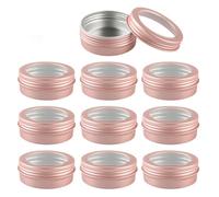ZEOABSY 10 Pcs 60ml Empty Round Matte Pink Aluminum Tins Cans Jars with Screw Lids Clear Window for Candle Cosmetic Lip Balm Salve DIY Craft Storage Containers