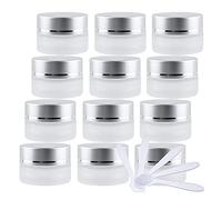 ZEOABSY 12 Pack Frosted Transparent Glass Cosmetic Jars, 5ml Empty Face Cream Storage Containers Pots with Frosted Silver Lid for Creams, Lotion, Lotion Ointment + 12x Spatula