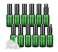 ZEOABSY 12 Pcs 30ml Empty Green Glass with Fine Mist Spray Bottles Travel Portable Small Refillable Sprayer Bottles with Black Pump Head for Cosmetic Perfume Containers, with 3X Funnel