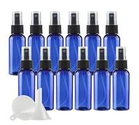 ZEOABSY 12 Pcs Blue 50ml Empty Fine Mist Plastic Spray Bottles Travel Atomiser Bottle Set, Portable Small Refillable Sprayer Bottles with Black Pump Head, 2 Pcs Funnels