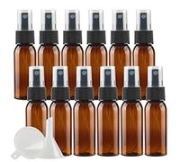 ZEOABSY 12 Pcs Brown 30ml Empty Fine Mist Plastic Spray Bottles Travel Atomiser Bottle Set, Portable Small Refillable Sprayer Bottles with Black Pump Head, 2 Pcs Funnels