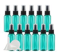 ZEOABSY 12 Pcs Green 50ml Empty Fine Mist Plastic Spray Bottles Travel Atomiser Bottle Set, Portable Small Refillable Sprayer Bottles with Black Pump Head, 2 Pcs Funnels