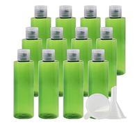 ZEOABSY 12 Pieces Empty 100ml Green Plastic PET Bottles with Clear Flip Cap, Flat Shoulder Cosmetic Bottle for Travel Gel Soap Toner Refillable Sample Containers