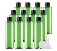 ZEOABSY 12 Pieces Empty 250ml Green Plastic PET Bottles with Black Flip Cap, Flat Shoulder Cosmetic Bottle for Travel Gel Soap Toner Refillable Sample Containers