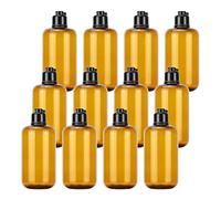 ZEOABSY 12 Pieces Empty 300ml Brown Amber Plastic PET Bottles with Black Flip Cap, Cosmetic Bottle for Travel Gel Soap Toner Refillable Sample Containers