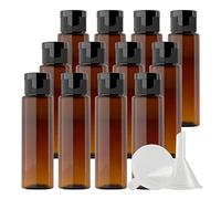 ZEOABSY 12 Pieces Empty 30ml Brown Plastic PET Bottles with Black Flip Cap, Flat Shoulder Cosmetic Bottle for Travel Gel Soap Toner Refillable Sample Containers