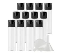ZEOABSY 12 Pieces Empty 30ml Transparent Plastic PET Bottles with Black Flip Cap, Flat Shoulder Cosmetic Bottle for Travel Gel Soap Toner Refillable Sample Containers