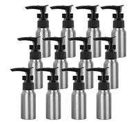 ZEOABSY 12 Pieces Empty 50ml Silver Aluminium Lotion Pump Bottle, Aluminum Bottles with Black LOCK Clip Pump, Metal Bottles for Cosmetic Bathroom Hotel Travel Essential Oil Shampoo Dispenser