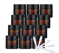 ZEOABSY 12Pack Amber Glass Cosmetic Jars, 10ml Empty Face Cream Storage Containers Pots with Black Lid & Inner Liners for Creams, Lotion, Eye Cream, Make-Up Storage, Lotion Ointment + 6X Spatula.