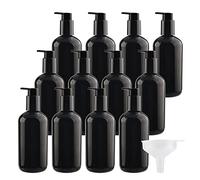 ZEOABSY 12PCS 300ml 10oz Refillable Empty Black PET Plastic Lotion Pump Bottles, Shampoo Body Washing Cream Shower Gel Storage Holder Container Toiletries Liquid Dispenser + 1 x funnel
