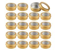 ZEOABSY 24 Pcs 60ml Empty Round Gold Aluminum Tins Cans Jars with Screw Lids Clear Window for Candle Cosmetic Lip Balm Salve DIY Craft Storage Containers