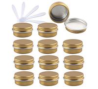 ZEOABSY 24 Pieces 10ml Gold Empty Round Aluminium Tins with Screw Lids Storage Jars Cosmetics Containers Pots for Candle Lip Balm Salve Powder Crafts with 6 Spatula
