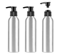 ZEOABSY 3 Pieces Empty 250ml Silver Aluminium Lotion Pump Bottle, Aluminum Bottles with Black Pump Head, Travel Metal Bottles for Cosmetic Shampoo Body Washing Gel Essential Oil Liquid Dispenser