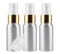 ZEOABSY 3 Pieces Empty 50ml Silver Aluminium Spray Bottle Refillable Aluminum Bottles with Gold/White Fine Mist Sprayer Metal Spray Bottles for Perfume Hair Garden Travel, Funnel