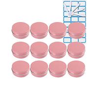 ZEOABSY 30 Pieces 10 ml Empty Pink Round Aluminum Tin Jars with Screw Lids Cosmetics Lip Balm Containers Pots for DIY Candle Salve Salt Powder Crafts Storage Cans with 5X Spoon, 2X Labels