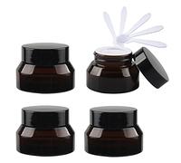 ZEOABSY 4 Pack 15 ml Empty Amber Glass Cosmetic Jars, Brown Face Cream Storage Containers Pots with Black Lid & Inner Liners for Creams, Lotion, Make-Up Storage, Lotion Ointment DIY