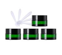 ZEOABSY 4 Pack 20ml Green Glass Cosmetic Jars, Empty Face Cream Storage Containers Pots with Black Lid & Inner Liners for Creams, Lotion, Make-Up Storage, Lotion Ointment + 4X Spatula.
