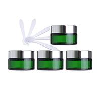 ZEOABSY 4 Pack 20ml Green Glass Cosmetic Jars, Empty Face Cream Storage Containers Pots with Silver Lid & Inner Liners for Creams, Lotion, Make-Up Storage, Lotion Ointment + 4X Spatula.