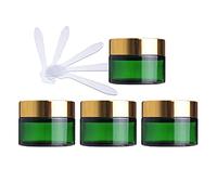 ZEOABSY 4 Pack 30ml Green Glass Cosmetic Jars, Empty Face Cream Storage Containers Pots with Gold Lid & Inner Liners for Creams, Lotion, Make-Up Storage, Lotion Ointment + 4X Spatula.
