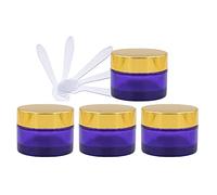 ZEOABSY 4 Pack 30ml Purple Glass Cosmetic Jars, Empty Face Cream Storage Containers Pots with Gold Lid & Inner Liners for Creams, Lotion, Make-Up Storage, Lotion Ointment + 4X Spatula.