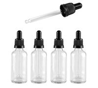 ZEOABSY 4 Pack, 50ml Empty Clear Glass Dropper Bottles with Glass Pipettes, Tamper-evident screw cap for Essential Oil Aromatherapy Blends Cosmetic Elite Fluid Container, 1x funnel