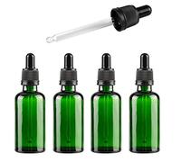 ZEOABSY 4 Pack, 50ml Empty Green Glass Dropper Bottles with Glass Pipettes, Tamper-evident screw cap for Essential Oil Aromatherapy Blends Cosmetic Elite Fluid Container, 1x funnel