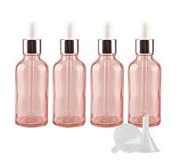 ZEOABSY 4 Pack, 50ml Empty Pink Glass Dropper Bottles with Glass Pipettes, Pink Screw Ring Vials for Essential Oil Aromatherapy Blends Cosmetic Elite Fluid Container, 1x funnel