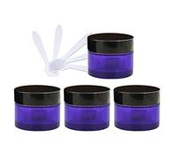 ZEOABSY 4 Pack 50ml Purple Glass Cosmetic Jars, Empty Face Cream Storage Containers Pots with Black Lid & Inner Liners for Creams, Lotion, Make-Up Storage, Lotion Ointment + 4X Spatula.