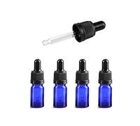 ZEOABSY 4 Pack, 5ml Empty Blue Glass Dropper Bottles with Glass Pipettes, Tamper-evident screw cap for Essential Oil Aromatherapy Blends Cosmetic Elite Fluid Container, 1x funnel