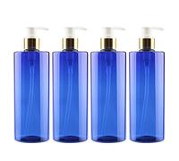 ZEOABSY 4 Pack Blue 500ml PET Plastic BPA Free Refillable Pump Dispenser Bottles for Shampoo, Body Wash, Soap, Oil, Cream, Shower Gel, Toiletries