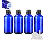 ZEOABSY 4 Pcs 100ml Blue Glass Dropper Bottle with Tamper Evident Black Dripper Cap for Essential Oils Fragrances Aromatherapy Cosmetic Travel Bottles Vials