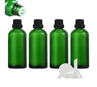 ZEOABSY 4 Pcs 100ml Green Glass Dropper Bottle with Tamper Evident Black Dripper Cap for Essential Oils Fragrances Aromatherapy Cosmetic Travel Bottles Vials