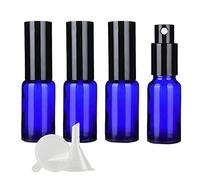 ZEOABSY 4 Pcs 20ml Empty Blue Glass with Fine Mist Spray Bottles Travel Portable Small Refillable Sprayer Bottles with Black Pump Head for Cosmetic Perfume Containers, with 1x Funnel