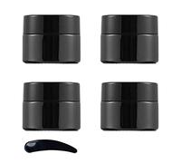 ZEOABSY 4 Pcs 5g Empty Black Glass Cosmetic Jars with Screw Lid, 5ml Face Cream Storage Containers Pots for Homemade Cream Gel Lip Balm Salve + 1x Spatula
