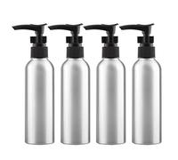ZEOABSY 4 Pieces Empty 150ml Silver Aluminium Lotion Pump Bottle, Aluminum Bottles with Black LOCK Clip Pump, Metal Bottles for Cosmetic Bathroom Hotel Travel Essential Oil Shampoo Dispenser