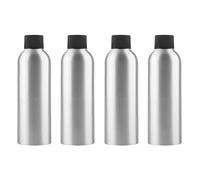 ZEOABSY 4 Pieces Empty 200ml Silver Aluminium Bottle with Black Plastic Screw Cap Travel Metal Bottles for Cosmetic Shampoo Body Washing Gel Essential Oil Liquid Travel