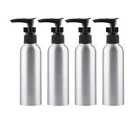 ZEOABSY 4 Pieces Empty 200ml Silver Aluminium Lotion Pump Bottle, Aluminum Bottles with Black LOCK Clip Pump, Metal Bottles for Cosmetic Bathroom Hotel Travel Essential Oil Shampoo Dispenser