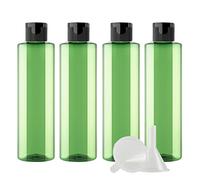 ZEOABSY 4 Pieces Empty 250ml Green Plastic PET Bottles with Black Flip Cap, Flat Shoulder Cosmetic Bottle for Travel Gel Soap Toner Refillable Sample Containers
