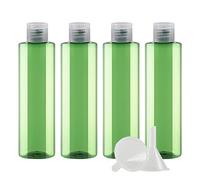 ZEOABSY 4 Pieces Empty 250ml Green Plastic PET Bottles with Clear Flip Cap, Flat Shoulder Cosmetic Bottle for Travel Gel Soap Toner Refillable Sample Containers