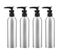 ZEOABSY 4 Pieces Empty 250ml Silver Aluminium Lotion Pump Bottle, Aluminum Bottles with Black LOCK Clip Pump, Metal Bottles for Cosmetic Bathroom Hotel Travel Essential Oil Shampoo Dispenser