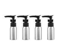 ZEOABSY 4 Pieces Empty 30ml Silver Aluminium Lotion Pump Bottle, Aluminum Bottles with Black LOCK Clip Pump, Metal Bottles for Cosmetic Bathroom Hotel Travel Essential Oil Shampoo Dispenser