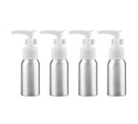 ZEOABSY 4 Pieces Empty 30ml Silver Aluminium Lotion Pump Bottle, Aluminum Bottles with White LOCK Clip Pump, Metal Bottles for Cosmetic Bathroom Hotel Travel Essential Oil Shampoo Dispenser