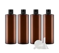 ZEOABSY 4 Pieces Empty 500ml Brown Plastic PET Bottles with Black Flip Cap, Flat Shoulder Cosmetic Bottle for Travel Gel Soap Toner Refillable Sample Containers