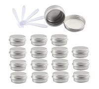 ZEOABSY 48 Pieces 10ml Silver Empty Round Aluminium Tins with Screw Lids Storage Jars Cosmetics Containers Pots for Candle Lip Balm Salve Powder Crafts with 6 Spatula