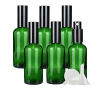 ZEOABSY 6 Pcs 100ml Empty Green Glass with Fine Mist Spray Bottles Travel Portable Small Refillable Sprayer Bottles with Black Pump Head for Cosmetic Perfume Containers, with 2X Funnel