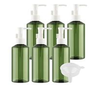 ZEOABSY 6 Pieces 200ml Refillable Green Lotion Bottle with White Pump, 200 ml Empty Plastic Shampoo Liquid Hand Soap Shower Bottles, Gel Essential Oil Containers,Washing Cream + 1 x Funnel