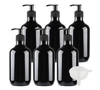 ZEOABSY 6 Pieces 500ml 16.9 oz Black PET Plastic Dispenser Pump Bottle with Lotion Pump DIY Refillable Bathroom Hotel Lotion Shampoo Gel Bottles with Funnel