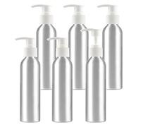 ZEOABSY 6 Pieces Empty 250ml Silver Aluminium Lotion Pump Bottle, Aluminum Bottles with White Pump Head, Travel Metal Bottles for Cosmetic Shampoo Body Washing Gel Essential Oil Liquid Dispenser