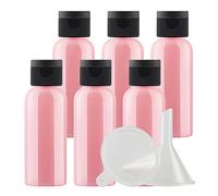 ZEOABSY 6 Pieces Empty 50ml Pink Plastic PET Bottles with Black Flip Cap, Round Cosmetic Bottle for Travel Gel Soap Toner Refillable Sample Containers